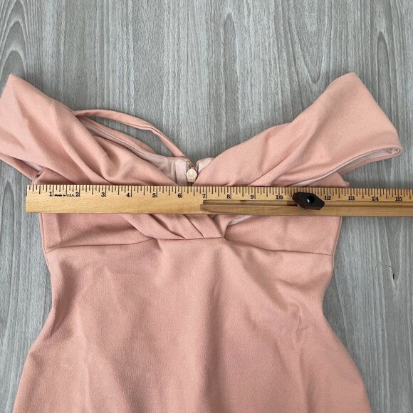 Nookie Athena Off The Shoulder Halter Scuba Crepe Stretchy Midi Dress Blush S - Picture 9 of 10